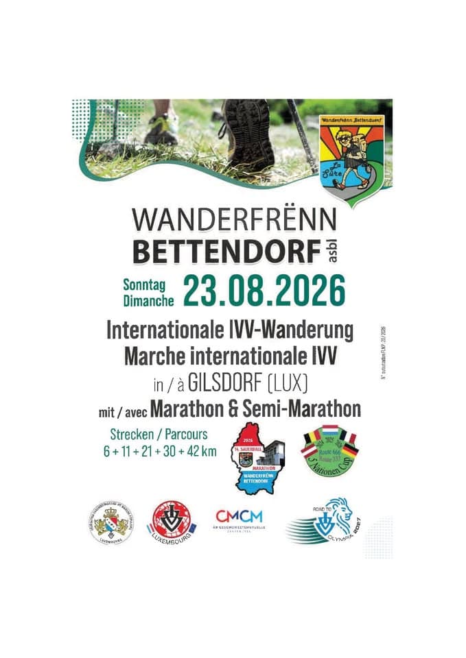 GILSDORF (Wanderfrënn Bettendorf) FLMP IVV WALK + Half-Marathon + Marathon