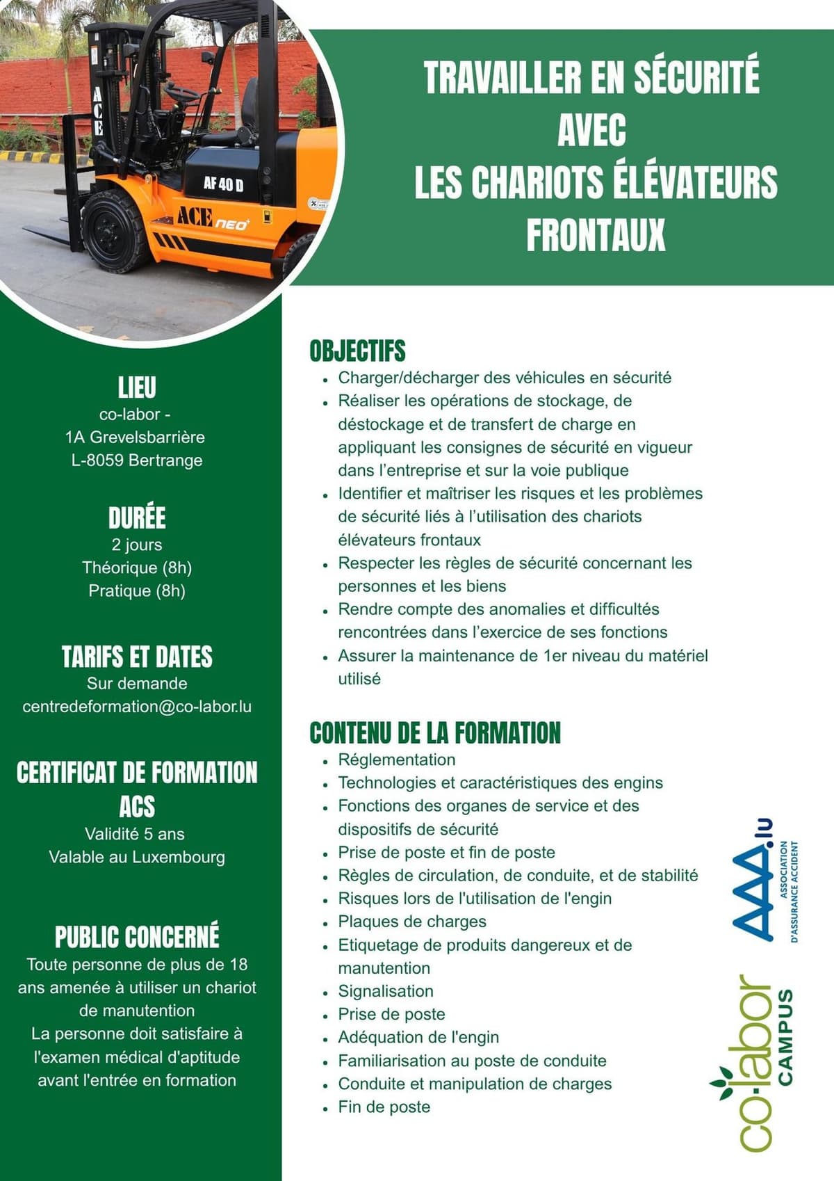 Formation chariots élévateurs