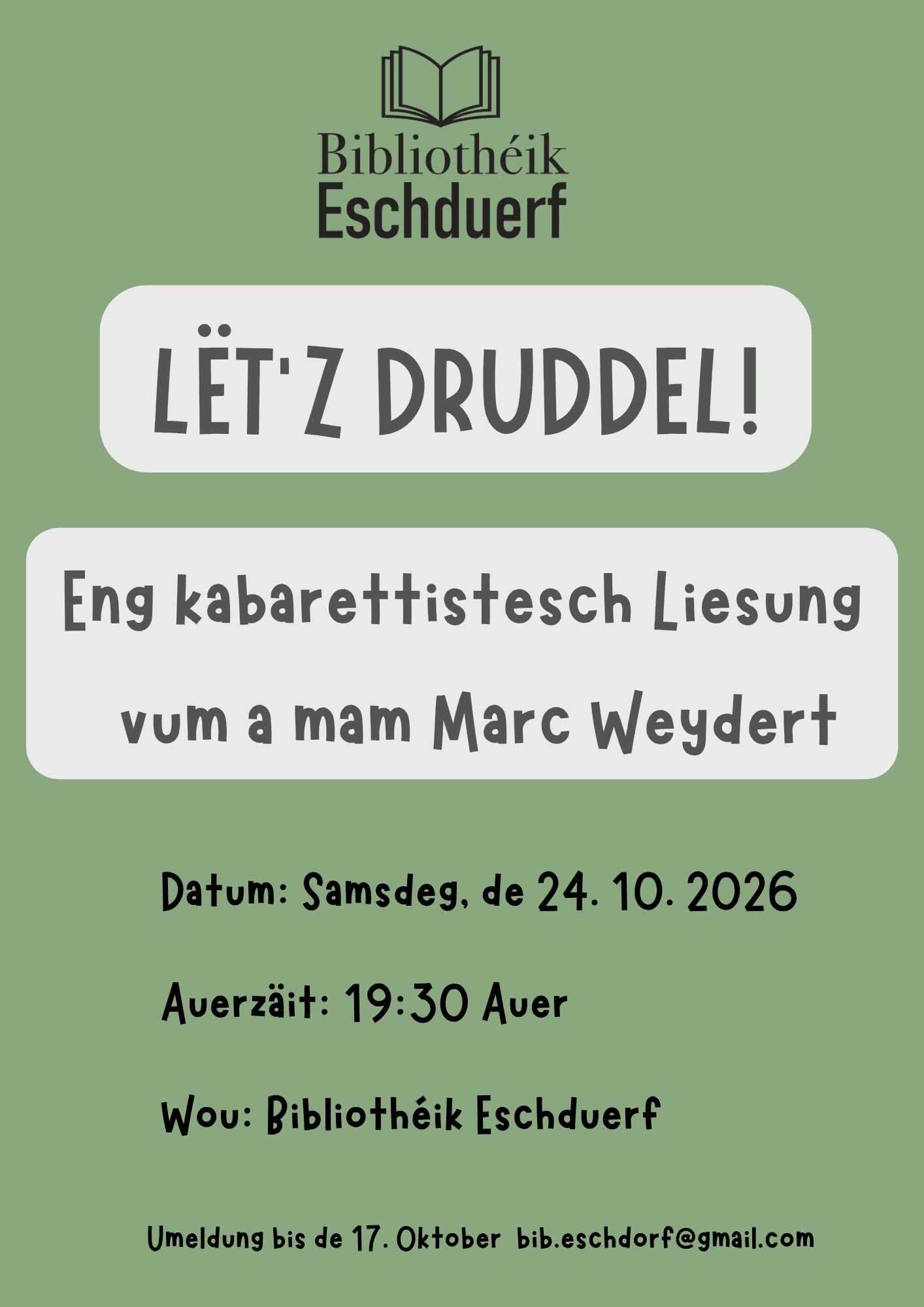 Let’z Druddel ! – Lecture cabaretistique par et avec Marc Weydert