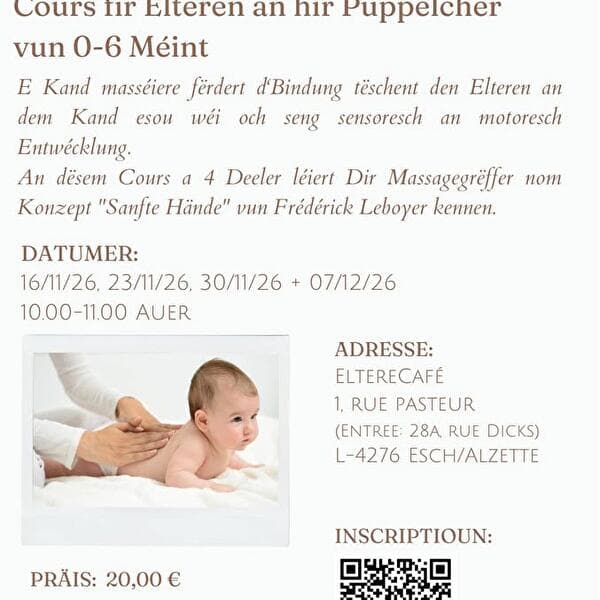 Baby massage – course for parents and babies aged 0 to 6 months