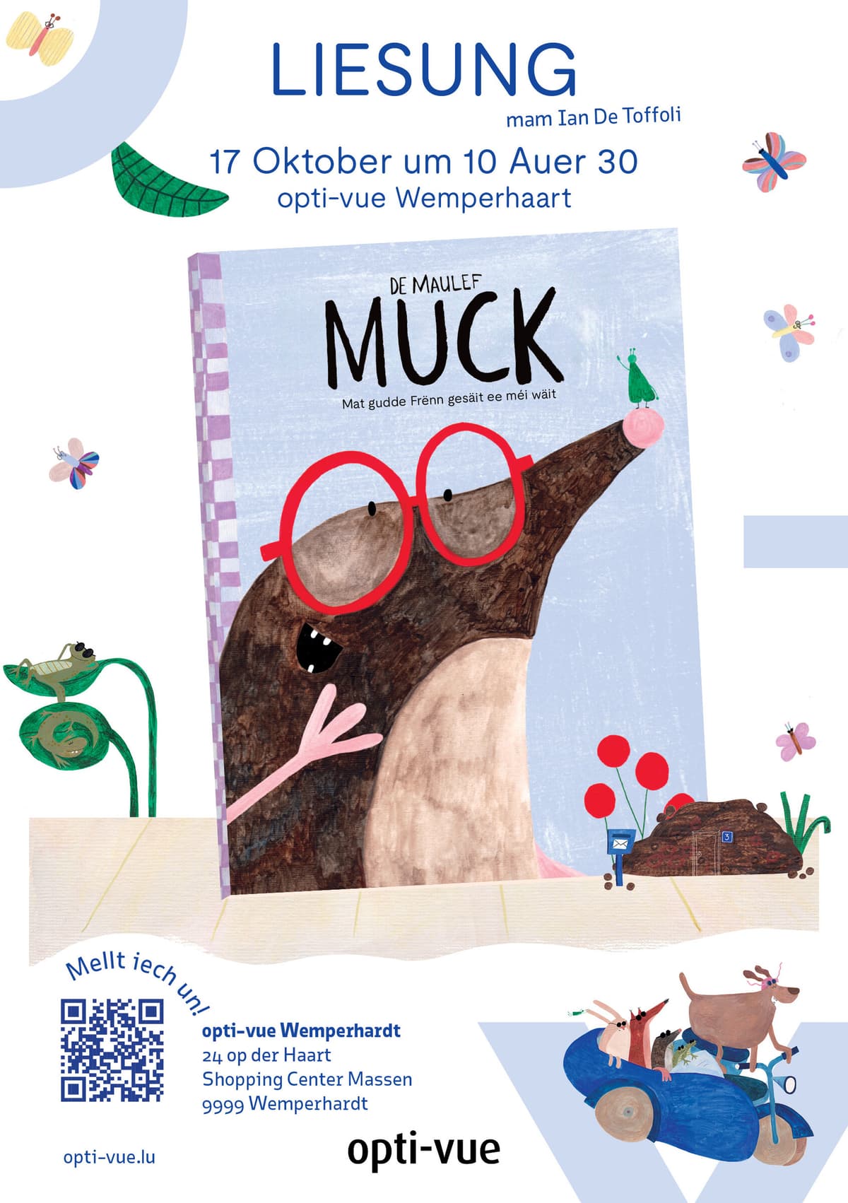 Reading of the book "De Maulef, Muck - mat gudde Frënn gesäit ee méi wäit"