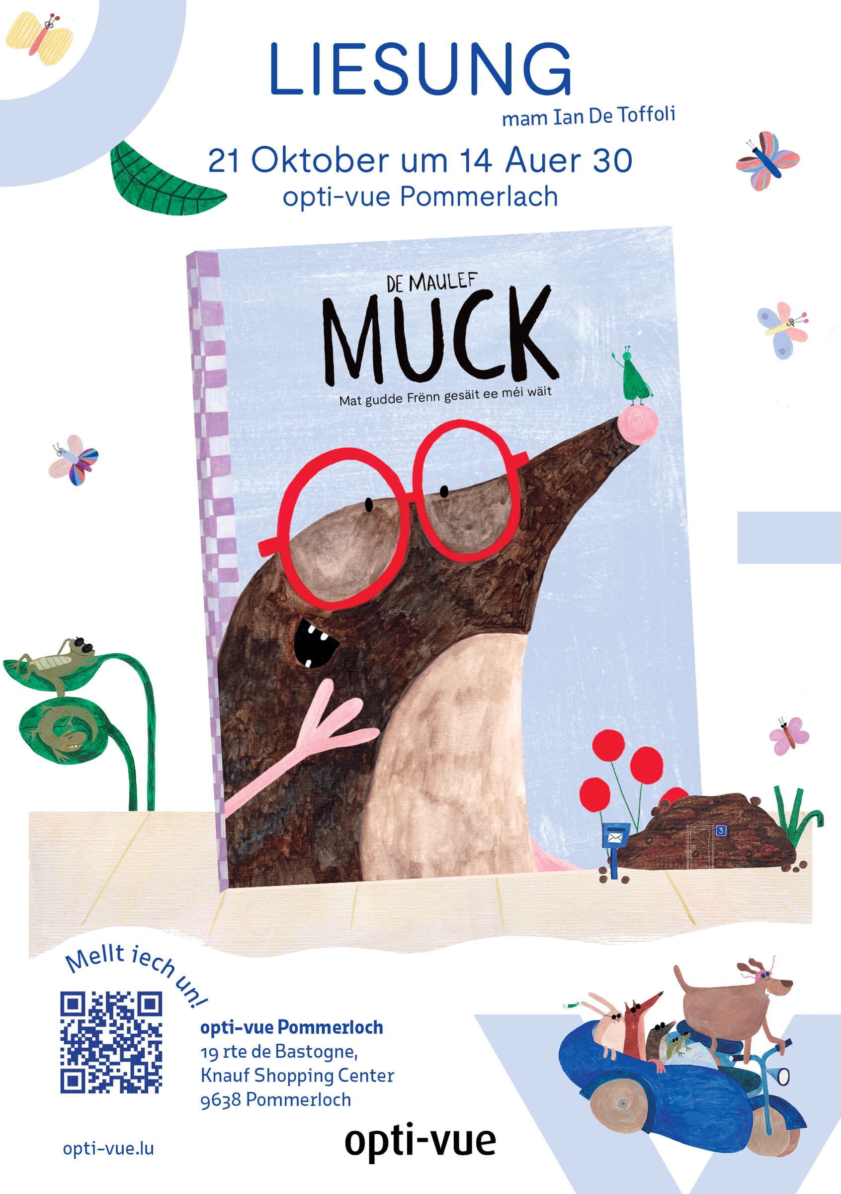 Reading of the book "De Maulef, Muck - Mat gudde Frënn gesaït ee méi wäit"
