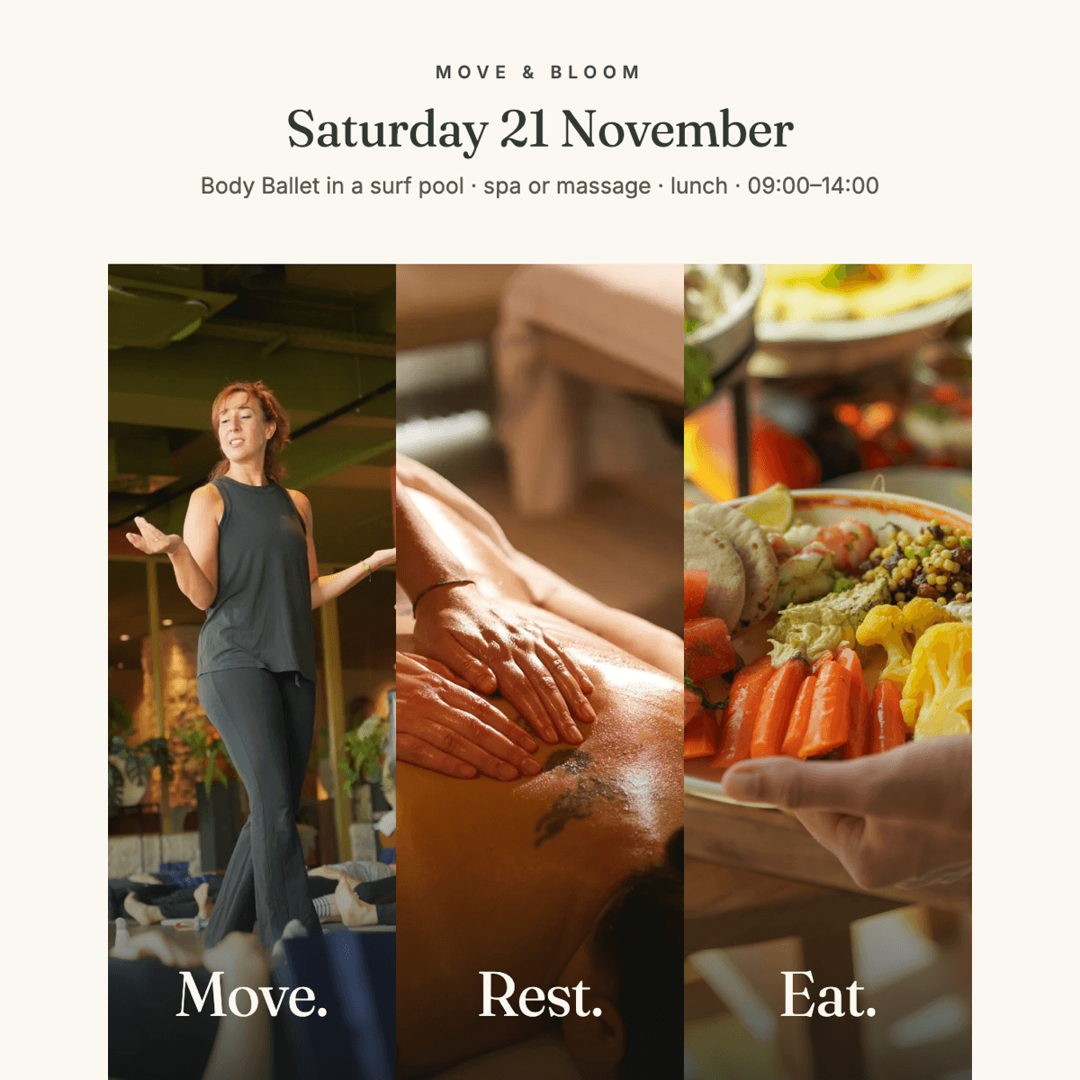 Ballet workout in a surf pool, spa and lunch