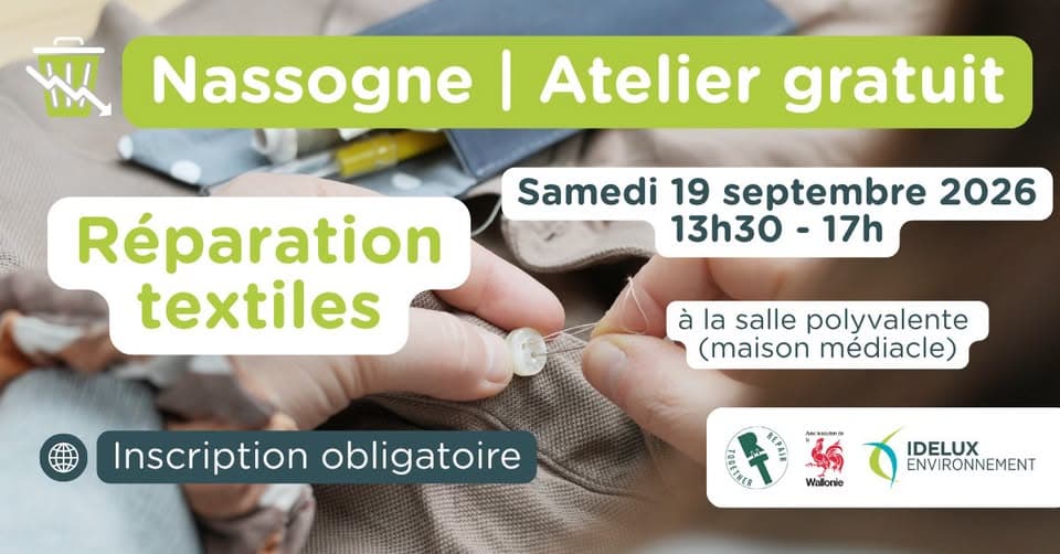 Atelier réparation textiles – Samedi 19 septembre 2026 – Nassogne (Maison médicale)