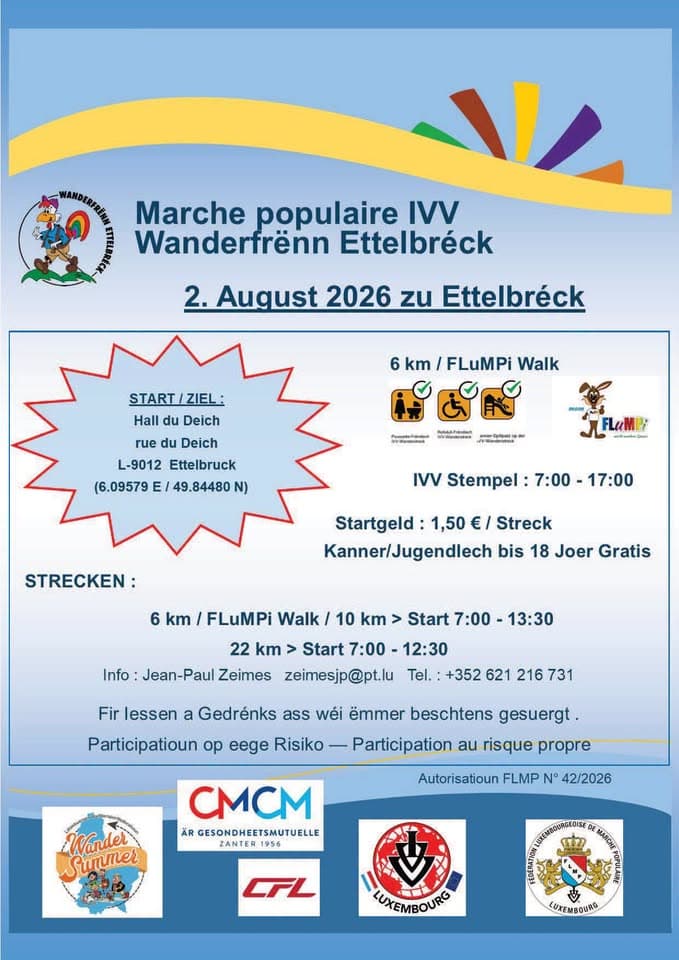 ETTELBRUCK FLMP IVV WANDERUNG + FLuMPi-Walk (NOUVEAU LIEU DE DÉPART)