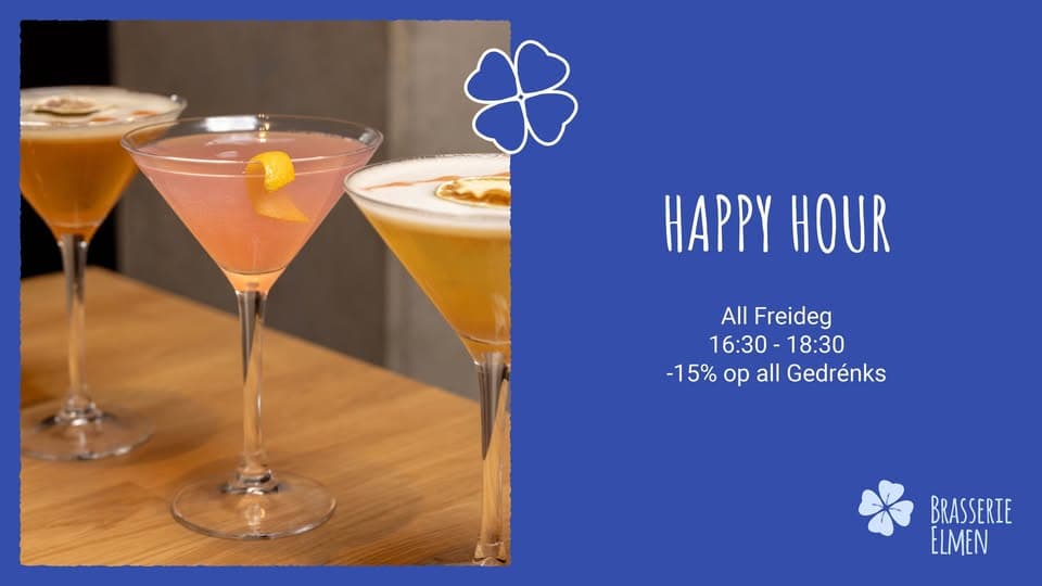 Happy Hour – Every Friday at Brasserie Elmen