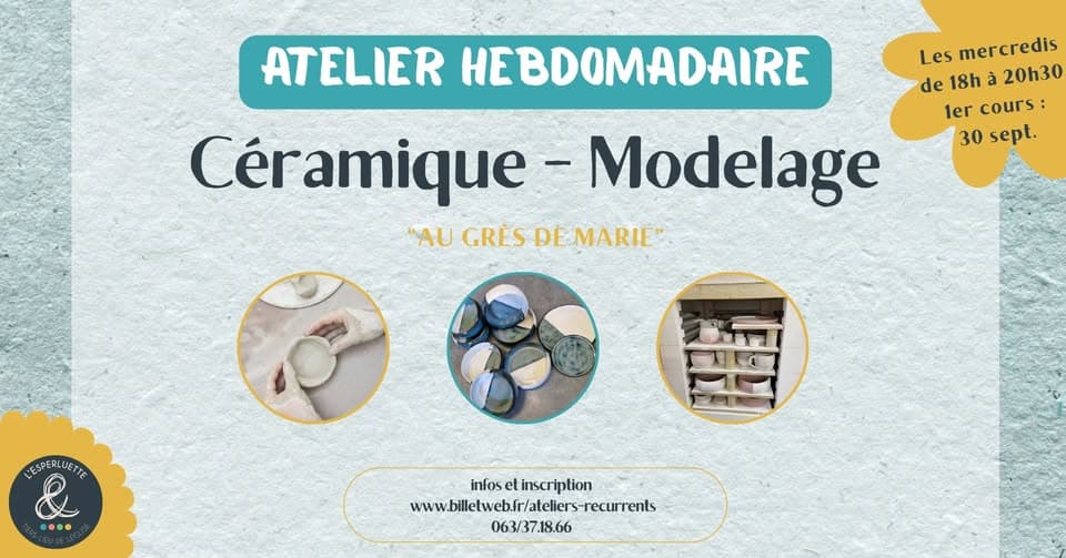 Weekly Ceramics Workshop - Handbuilding with « Au Grès de Marie »
