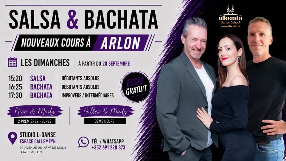 Salsa et bachata à Arlon, pour débutants et intermédiaires