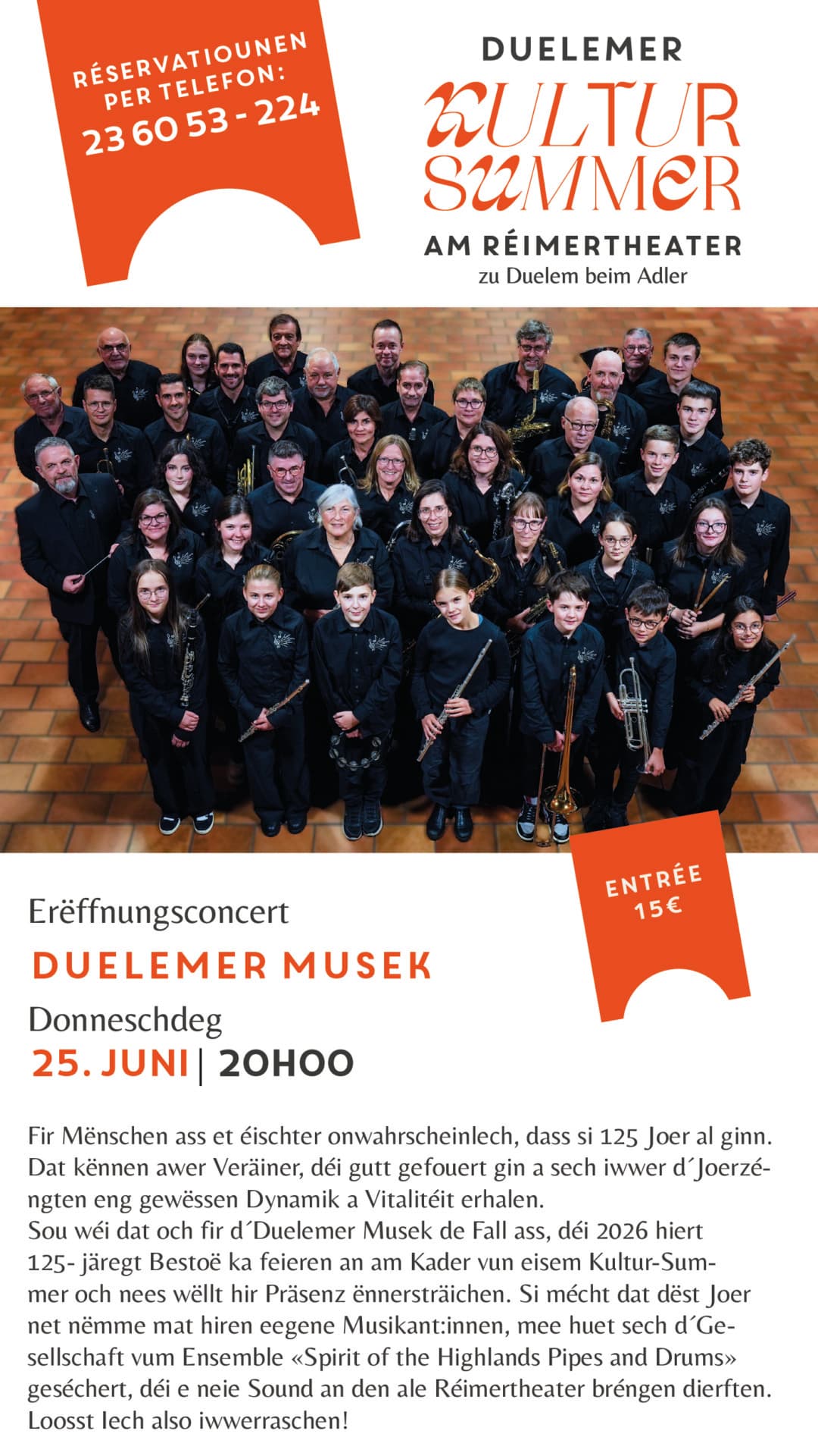 Duelemer Musek, special guest Spirit of the Highlands Pipes & Drums Concert 125th Anniversary