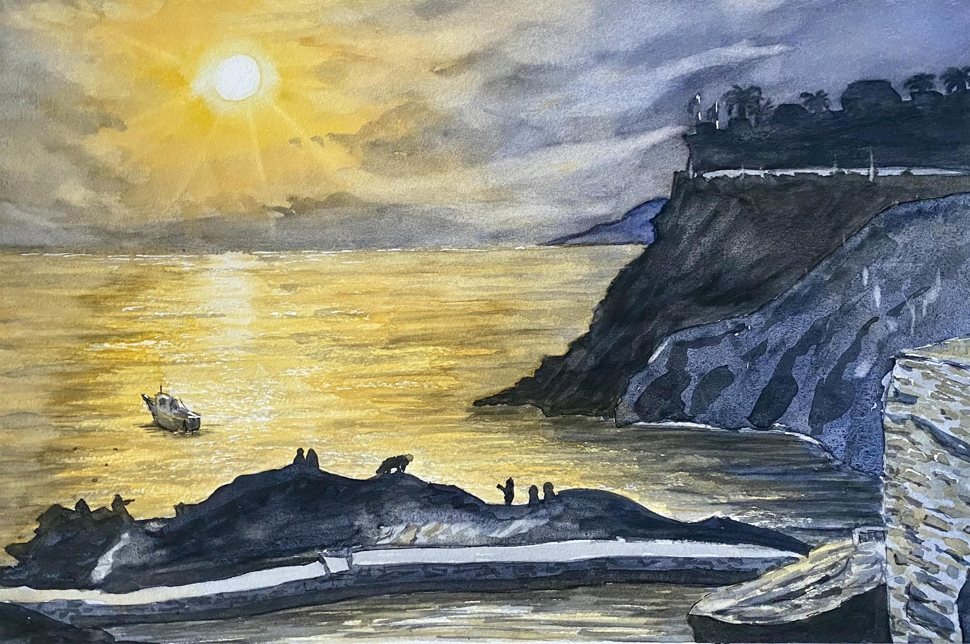 Watercolor Workshop - Corsican landscape at sunset