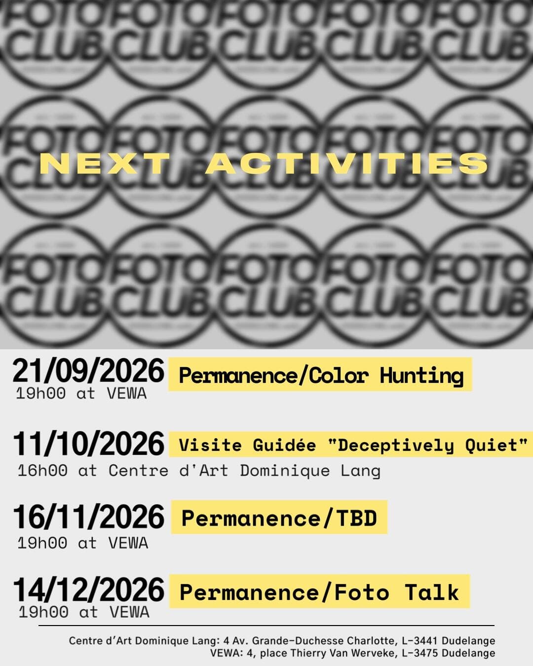 Fotoclub: upcoming activities