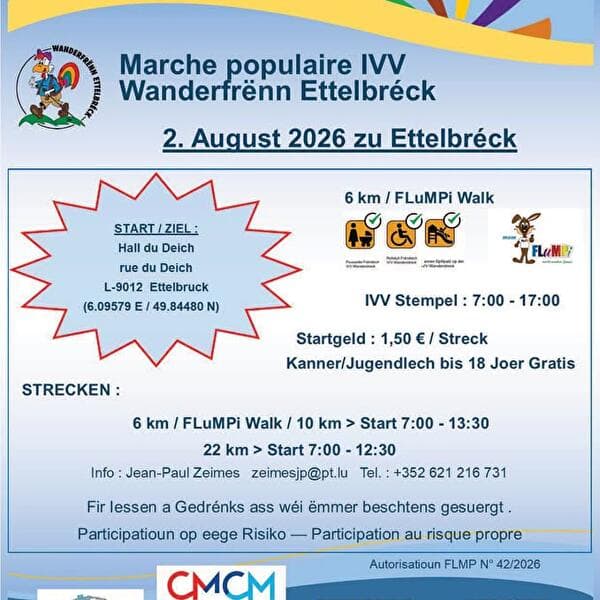 ETTELBRUCK FLMP IVV WANDERUNG + FLuMPi-Walk (NOUVEAU LIEU DE DÉPART)
