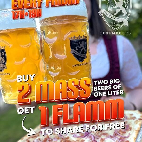 Buy 2 Maß, get 1 free Flammkuchen – Big Beer Company Luxembourg