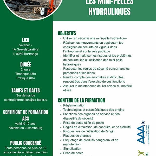Formation mini pelle hydraulique
