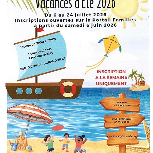 Inscription centre de loisirs vacances d'été 2026